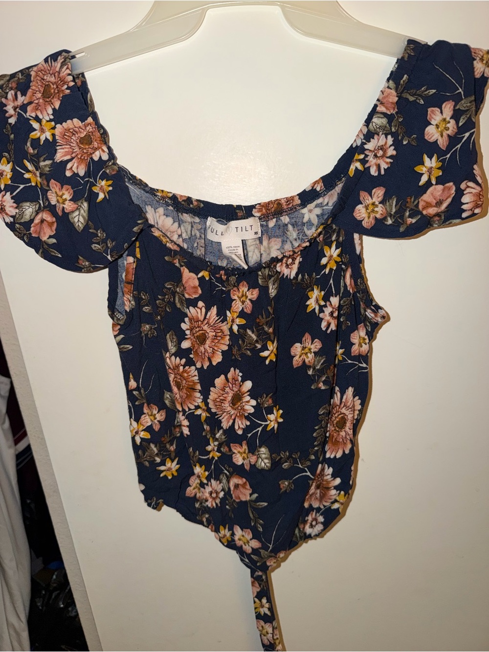 Full Tilt Navy Floral Cold-Shoulder Blouse